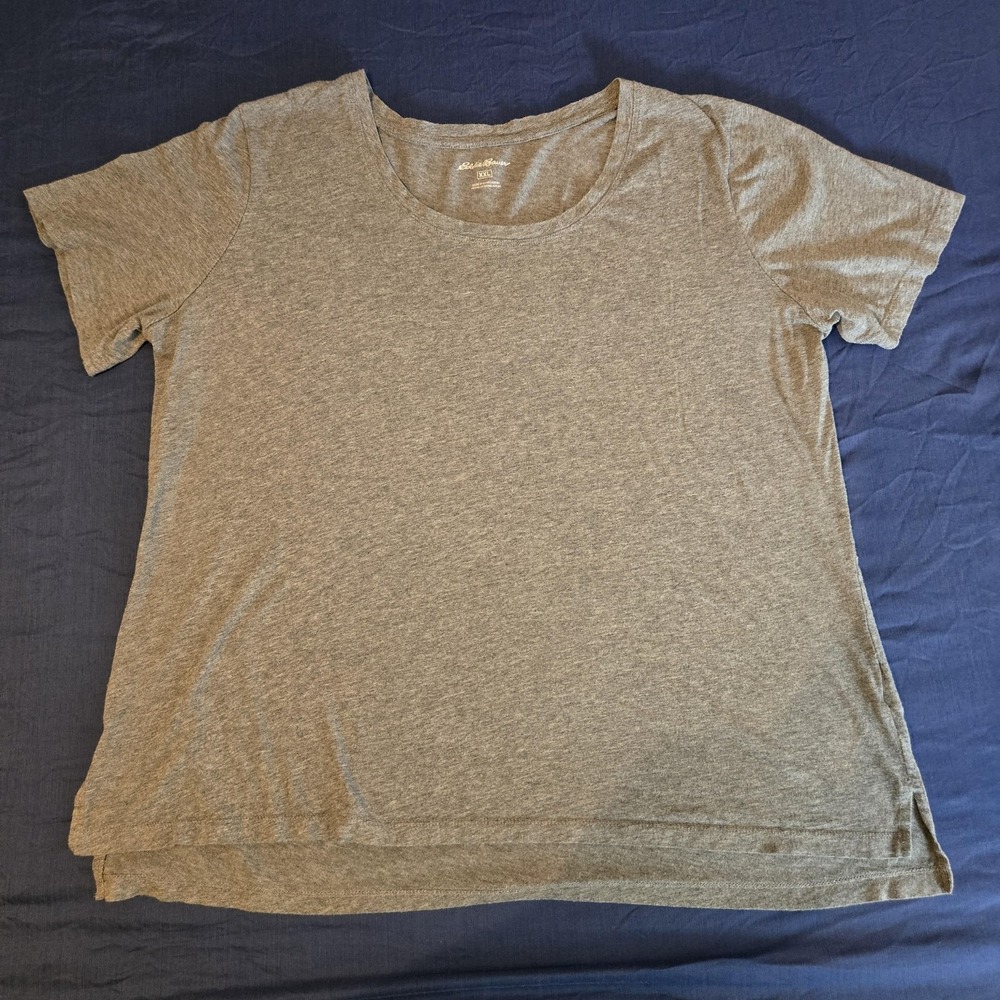 Eddie Bauer Shirt Women 2X Gray Cotton Modal‎ Tagless Crew Neck Short Sleeve Tee